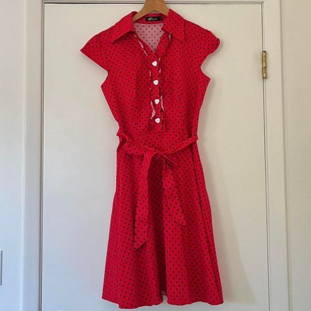 Retro Style Polka Dot Dress With Heart Shaped White Buttons Valentines Day
